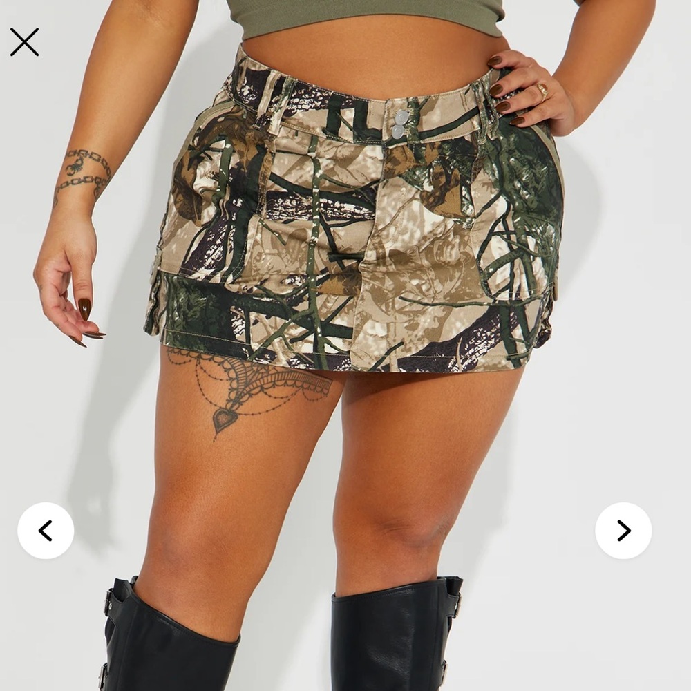 Fashion Nova Camo Mini Skirt in Olive Green and Tan